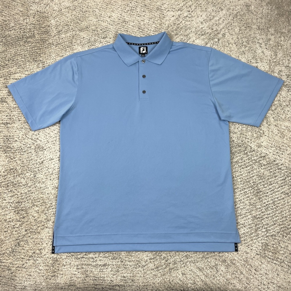 FootJoy Polo Mens 2XL Golf Shirt Blue Short Sleeve FJ Logo Pique Knit